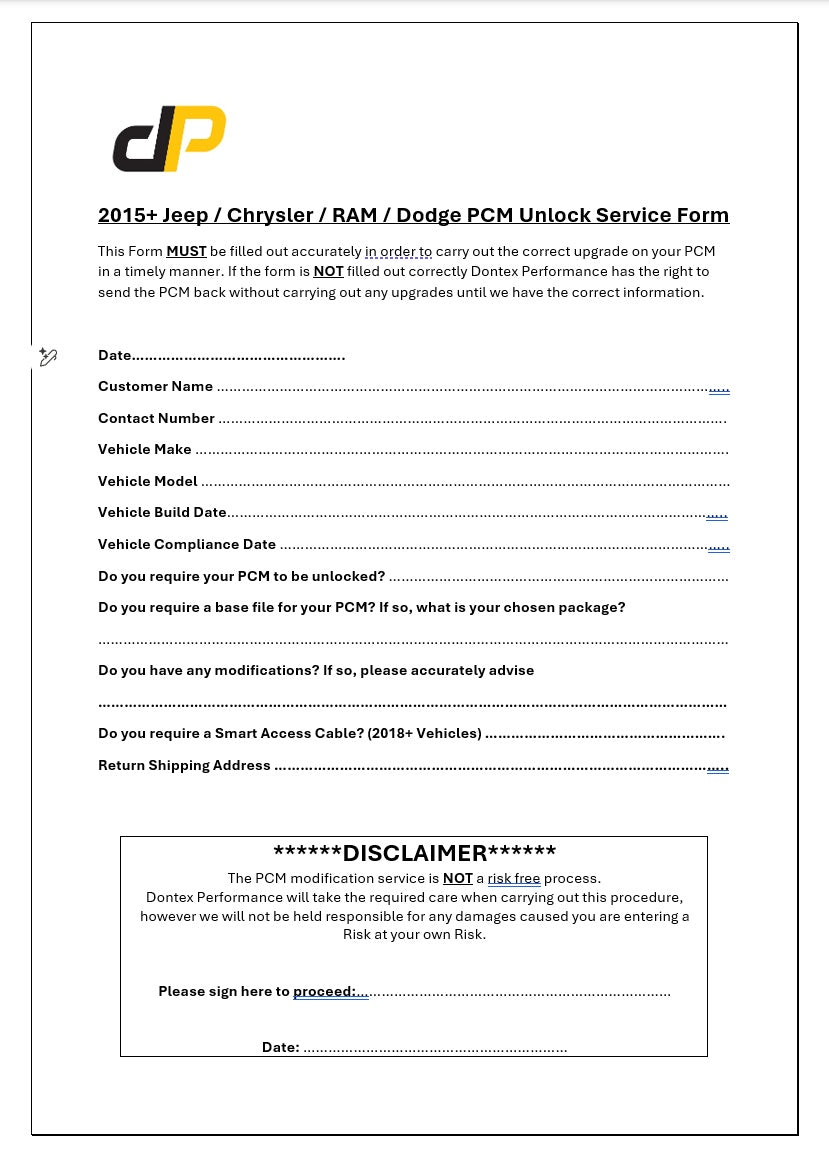 PCM Unlock Form